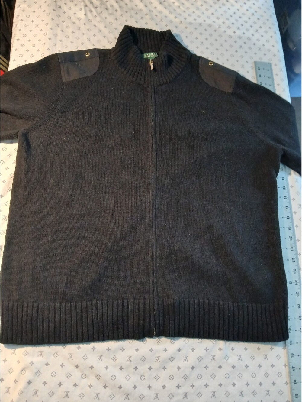 Lauren Ralph Lauren Black Zip Mock Neck Sweater Jacket 3X Cotton Blend